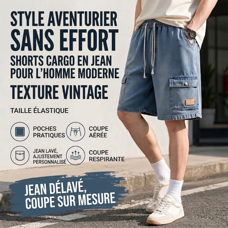 🩳 🔥 -50% Aujourd’hui ! Short Cargo en Jean Homme – Style Urbain, Confort Premium & Poches Fonctionnelles ✨