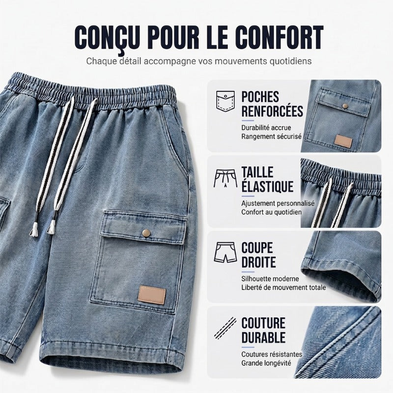 🩳 🔥 -50% Aujourd’hui ! Short Cargo en Jean Homme – Style Urbain, Confort Premium & Poches Fonctionnelles ✨