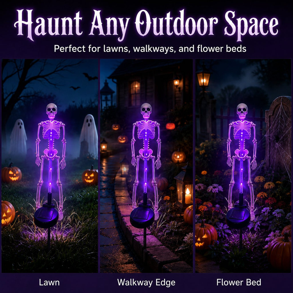 💀 Solar Powered Skeleton Yard Stake – Halloween Outdoor Garden Decoration with Creepy Glow Effect