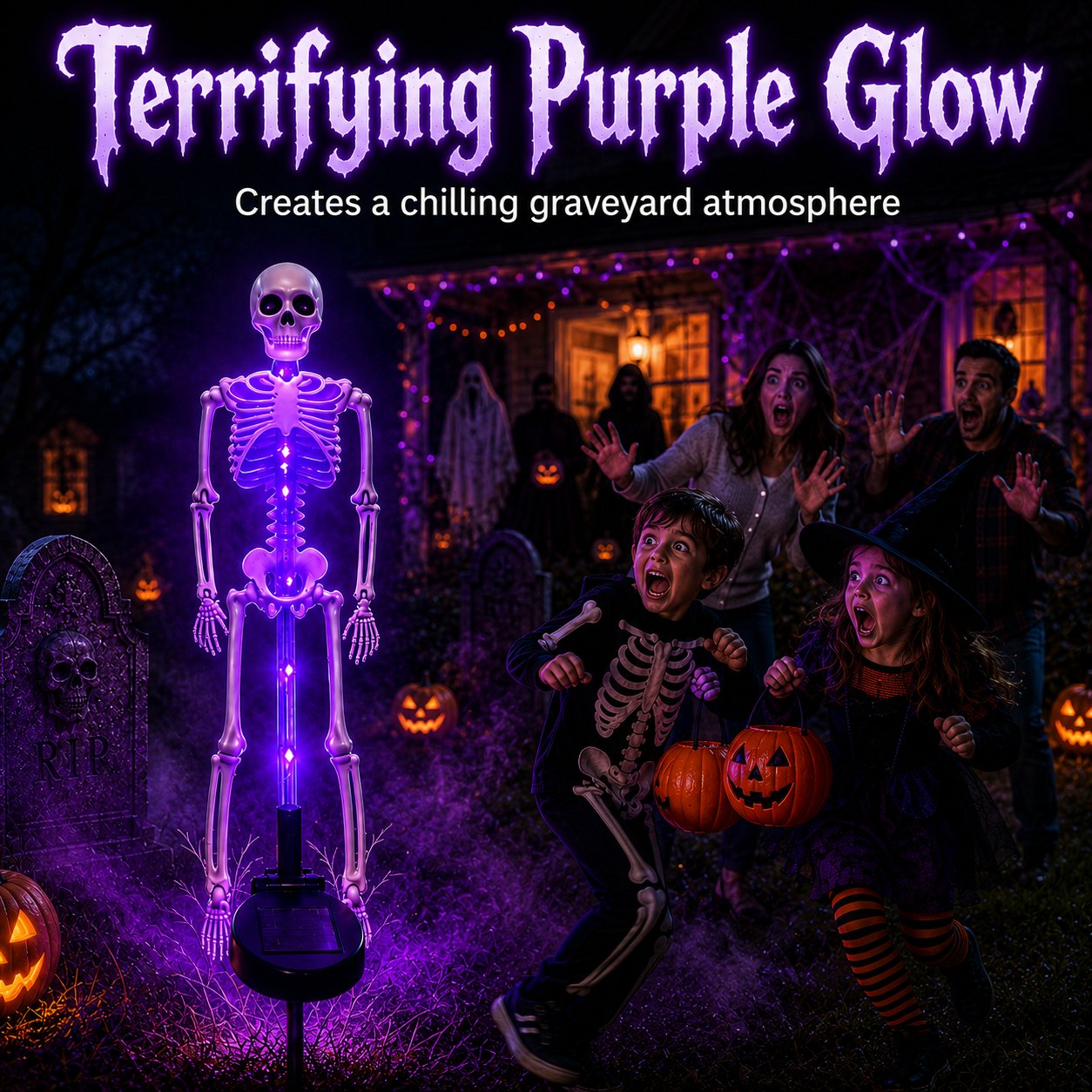 💀 Solar Powered Skeleton Yard Stake – Halloween Outdoor Garden Decoration with Creepy Glow Effect