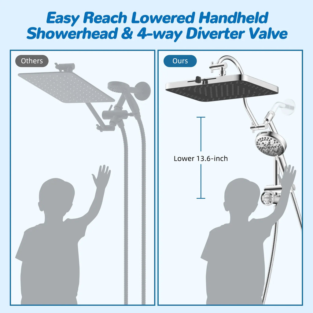 🚿 13" Luxury Rainfall Shower Head System – Multi-Spray Handheld Shower Combo with Adjustable Extension Arm
