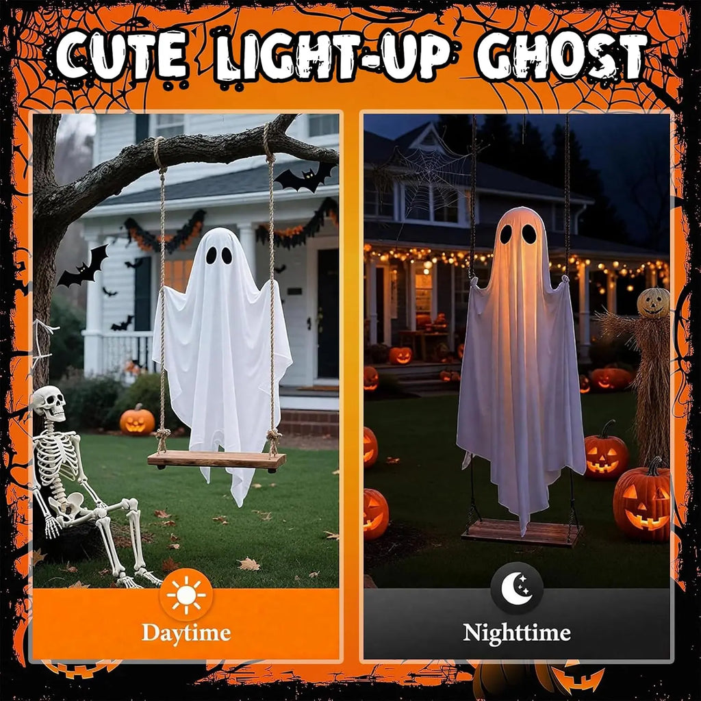 👻 5FT Hanging Halloween Ghost Decoration – Swinging Outdoor Yard Decor for Spooky Night Fun