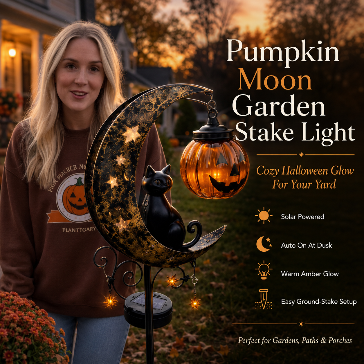 🎃 Pumpkin Moon Garden Stake Light – Create a Magical Halloween Glow for Your Outdoor Space