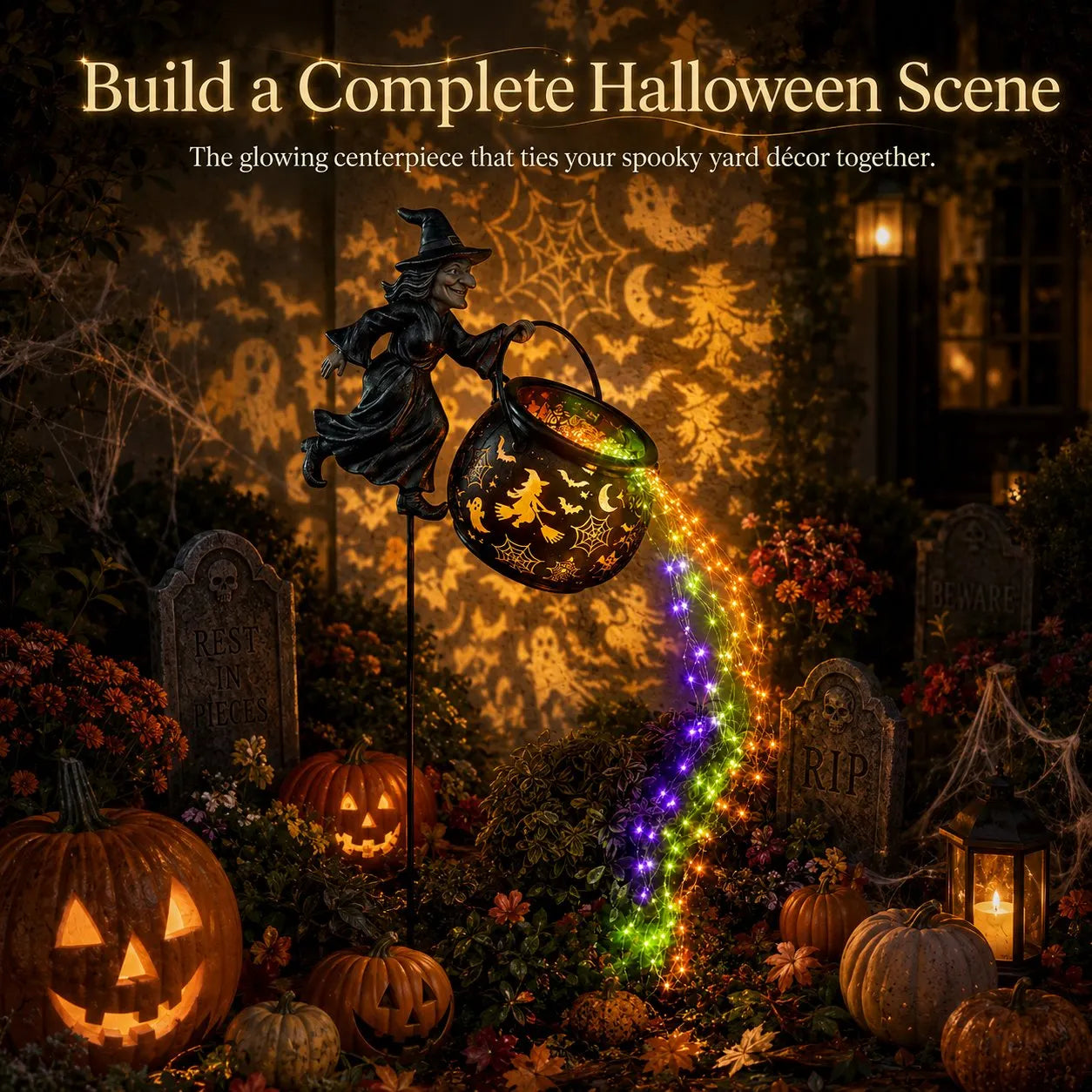 🎃 Create a Spooky Halloween Glow! Witch Cauldron Garden Light – Outdoor Yard Decoration with Magical LED Effect 🧙‍♀️