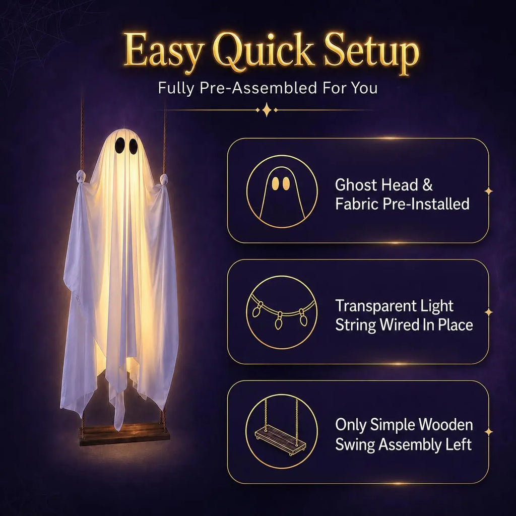 👻 5FT Hanging Halloween Ghost Decoration – Swinging Outdoor Yard Decor for Spooky Night Fun