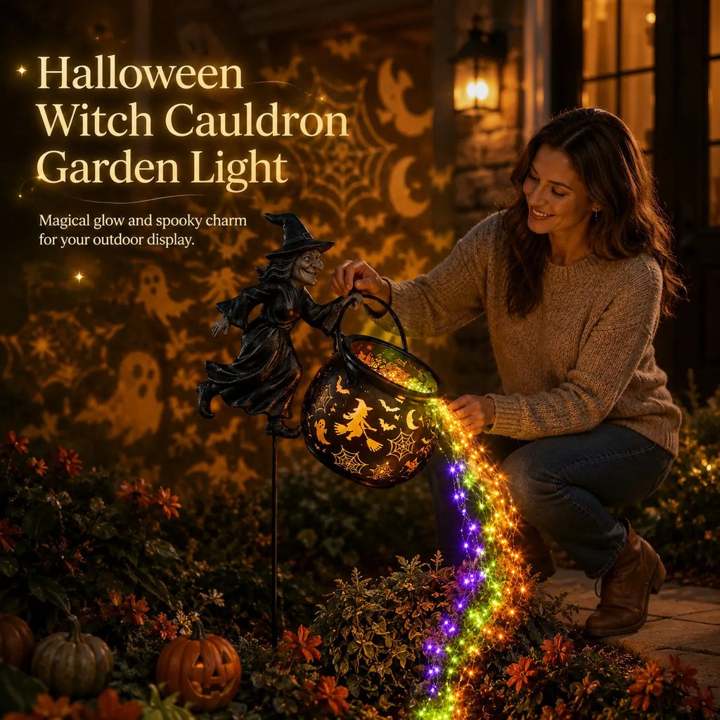 🎃 Create a Spooky Halloween Glow! Witch Cauldron Garden Light – Outdoor Yard Decoration with Magical LED Effect 🧙‍♀️