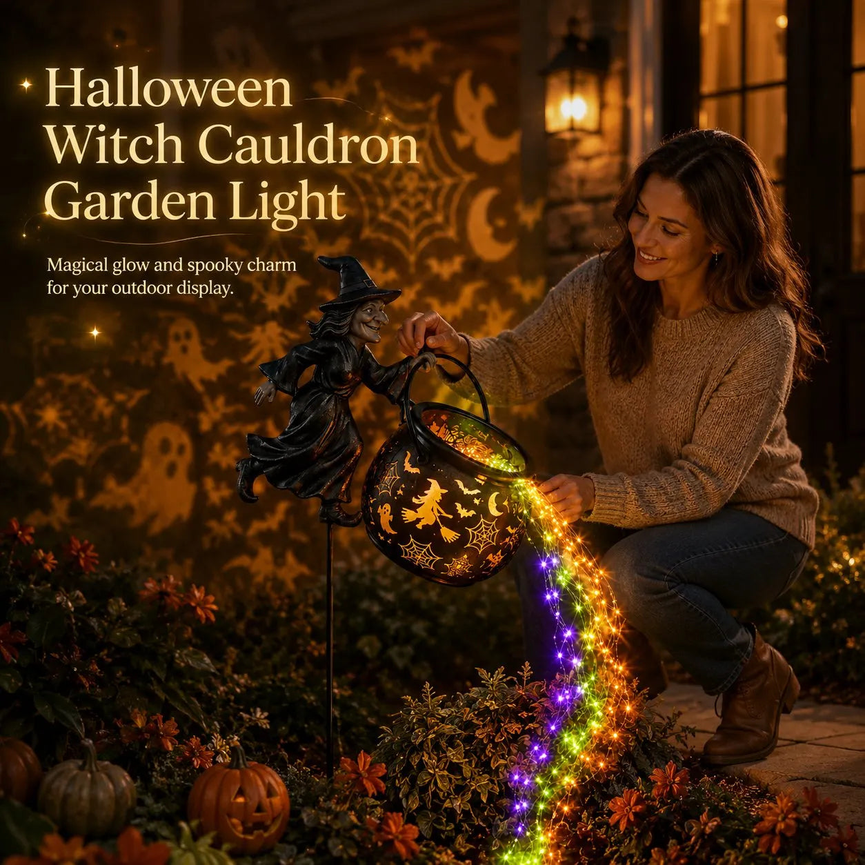 🎃 Create a Spooky Halloween Glow! Witch Cauldron Garden Light – Outdoor Yard Decoration with Magical LED Effect 🧙‍♀️