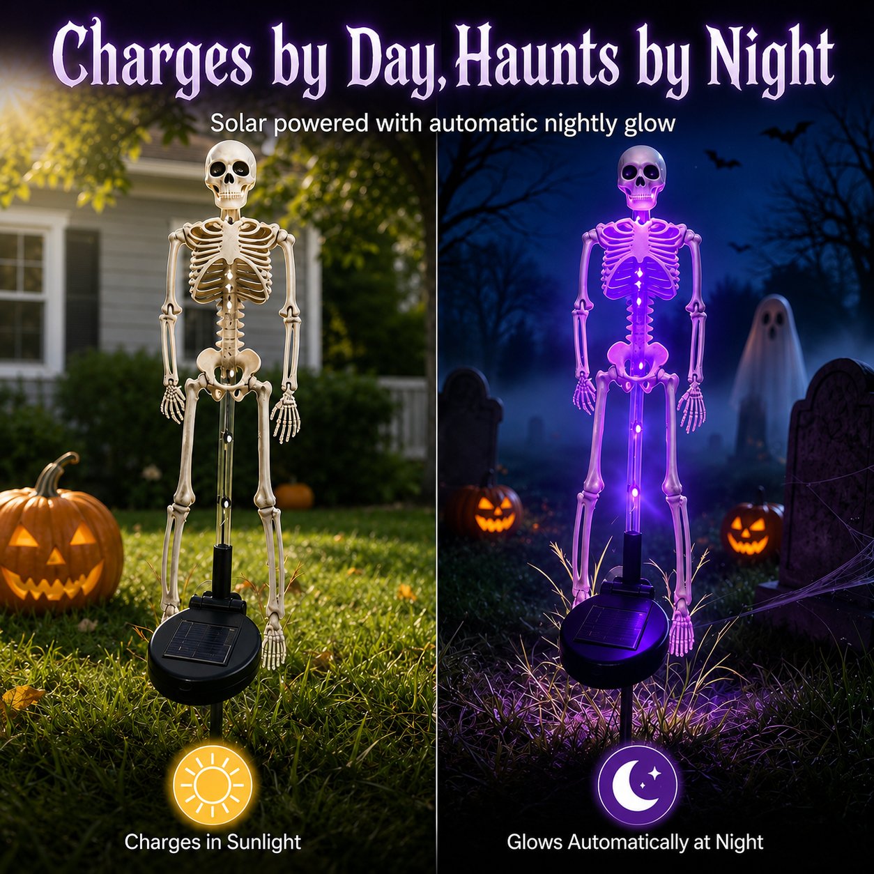 💀 Solar Powered Skeleton Yard Stake – Halloween Outdoor Garden Decoration with Creepy Glow Effect